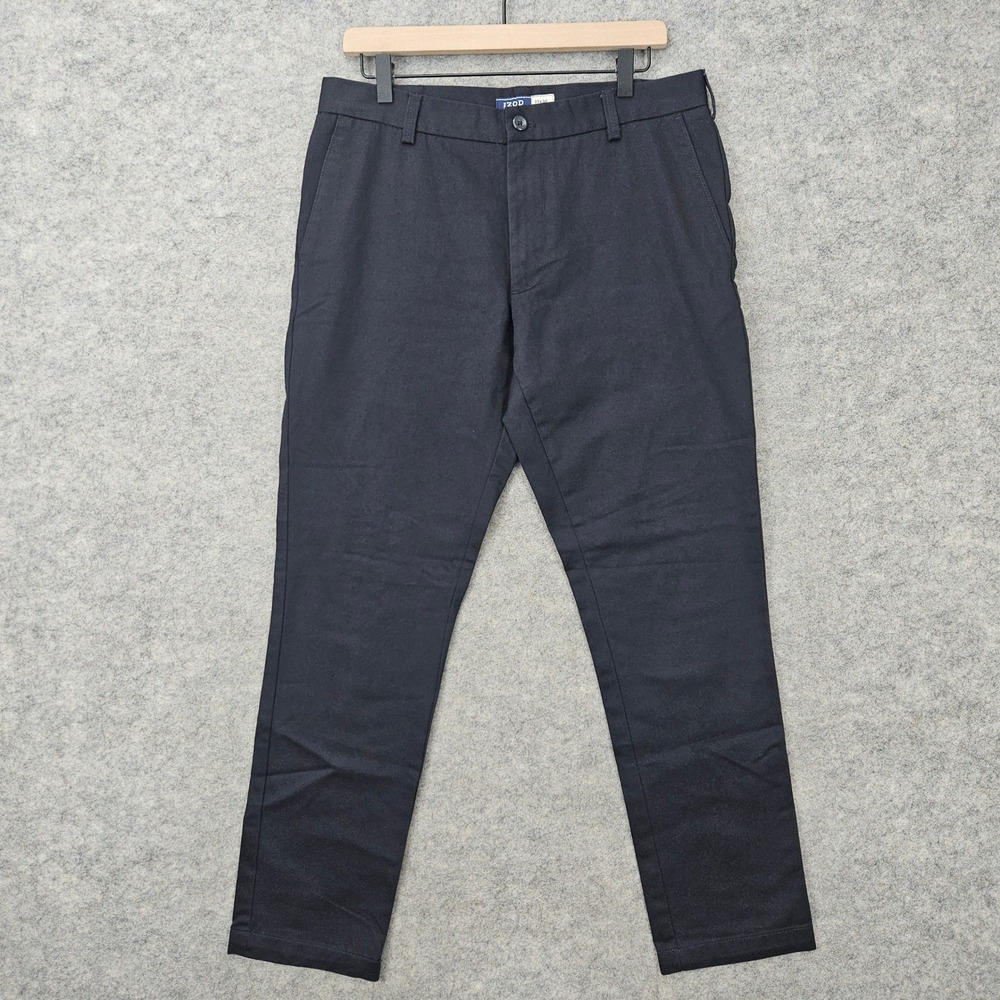 IZOD American Chino Pants Men's 33x30 Navy Blue Slim Fit Cotton Trousers Church